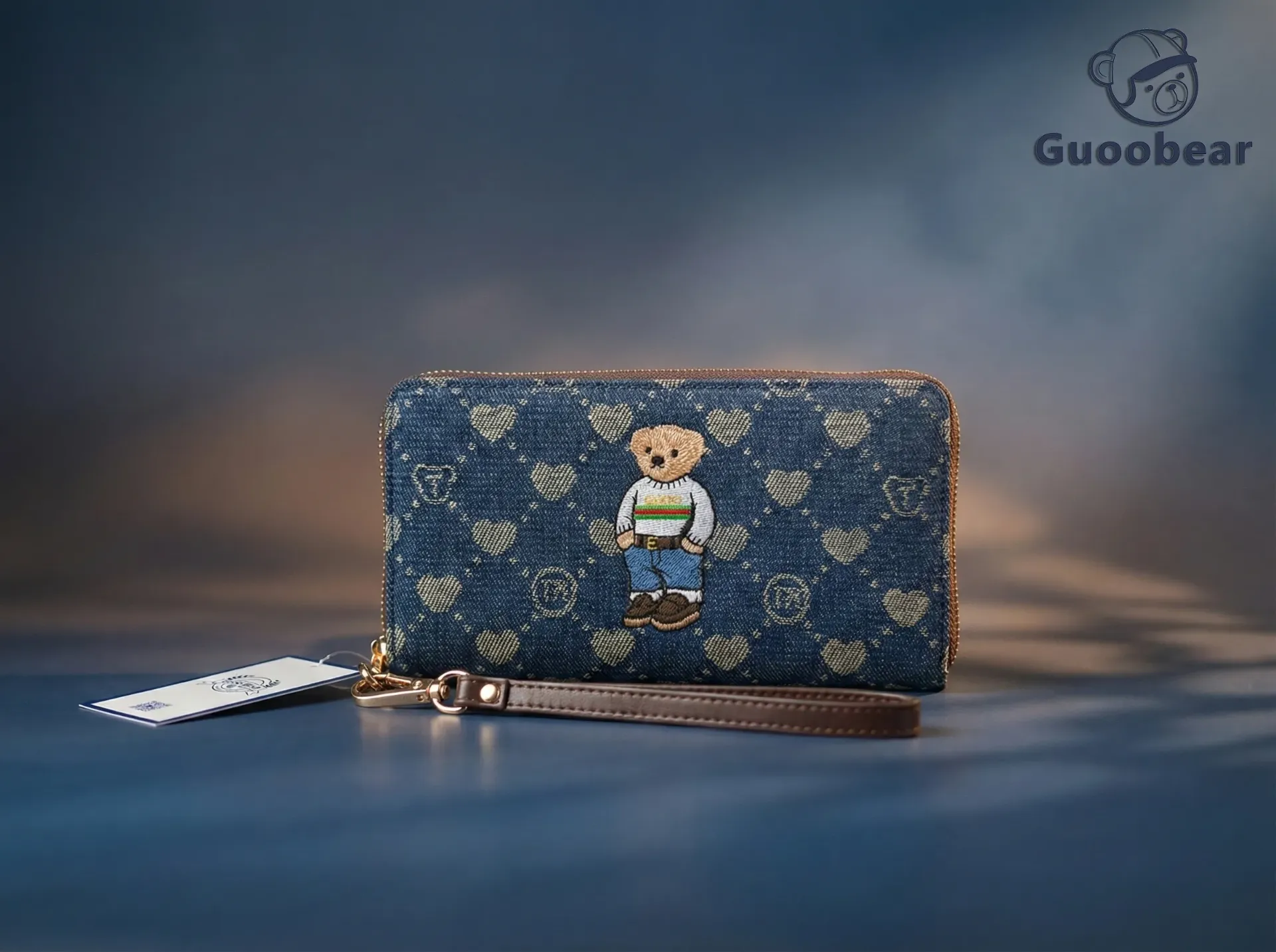 [GO-2042-28220] Royal Blue Jacquard Heart Zipper Bag