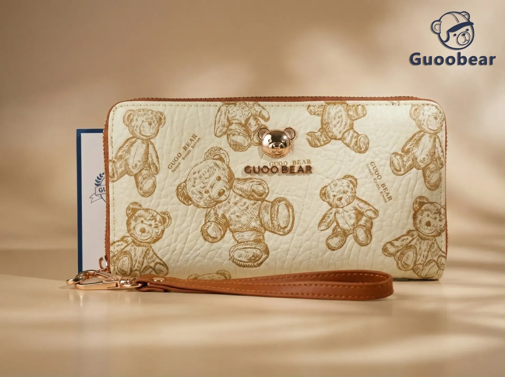 Beige Graffiti Bear Zipper Bag