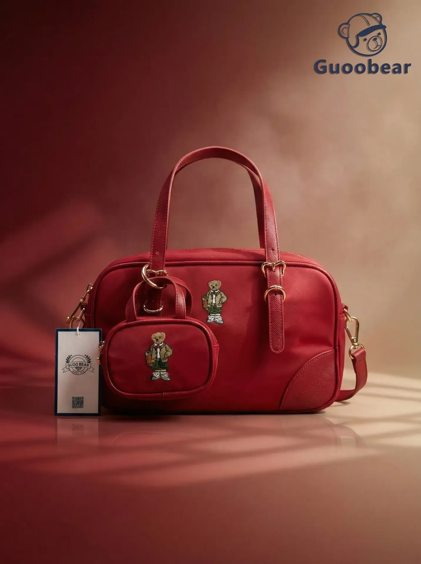 [GU1299-30140] Red nylon embroidered handbag/crossbody bag