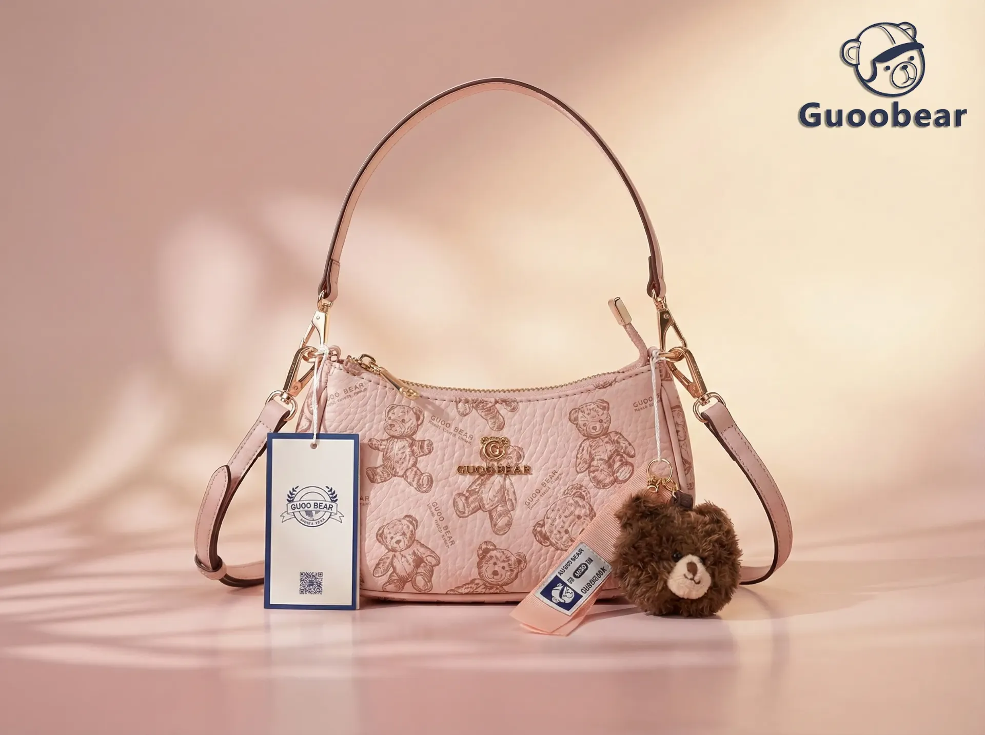 [GU1281-3900] Pink Graffiti Bear Armpit Bag
