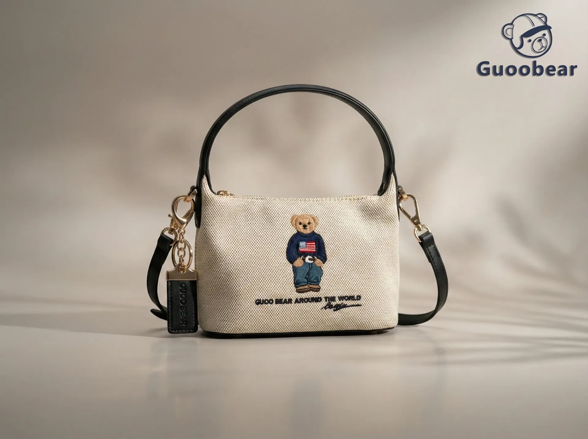 Off-white canvas embroidered handbag/crossbody bag